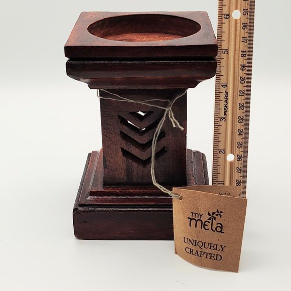 My Mela Mela Artisans Set of 3 Pillar Candle Holder Dark Wood Handmade Column - Picture 12 of 16